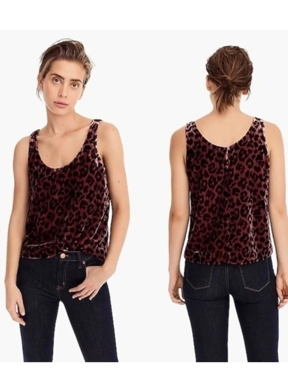 J. Crew Velvet Leopard Tank Top in Burgundy and Black